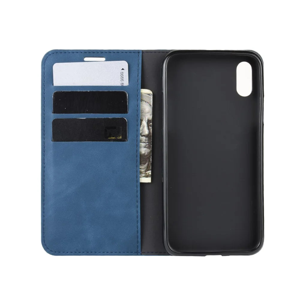 Silky Touch Leather Wallet Stand Cell Phone Case for iPhone XR 6.1 inch - Blue - 5