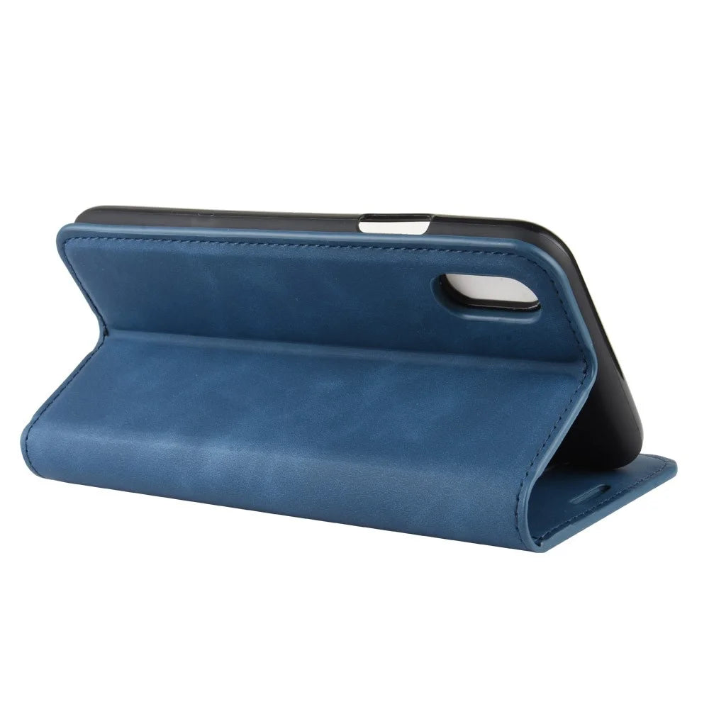 Silky Touch Leather Wallet Stand Cell Phone Case for iPhone XR 6.1 inch - Blue - 7