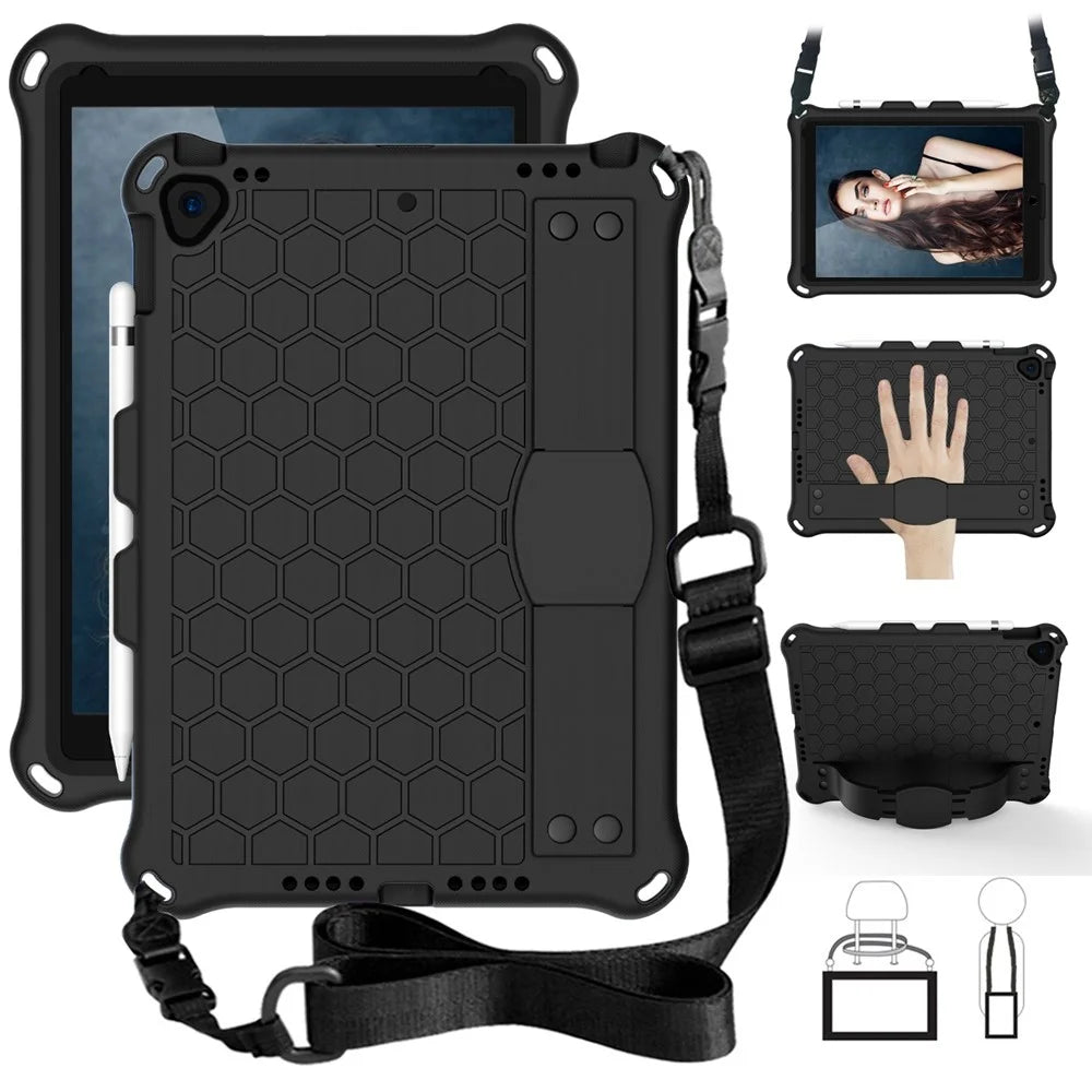 Honeycomb Texture EVA Tablet Hybrid Shell with Shoulder Strap for iPad 10.2 (2021)/(2020)/(2019)/iPad Pro 10.5-inch (2017)/iPad Air 10.5 inch (2019)  - Black - 1
