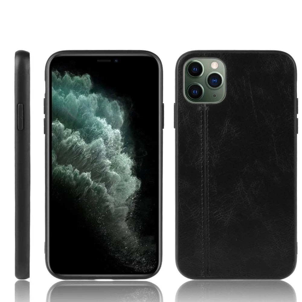 Leather Coated PC + TPU Hybrid Phone Cover Case for iPhone 11 Pro Max 6.5-inch - Black - 1