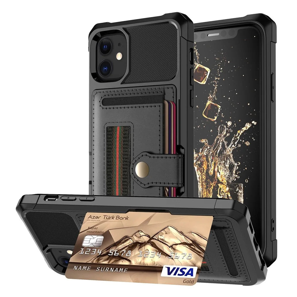 TPU+PU Leather Phone Case with Card Slot and Elastic Finger Ring Strap for iPhone 11 6.1-inch - Black - 1