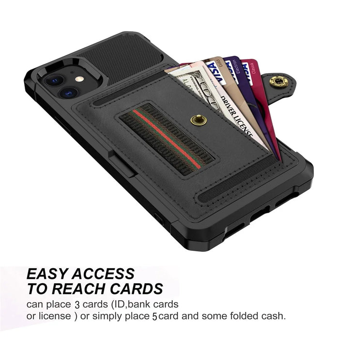 TPU+PU Leather Phone Case with Card Slot and Elastic Finger Ring Strap for iPhone 11 6.1-inch - Black - 3