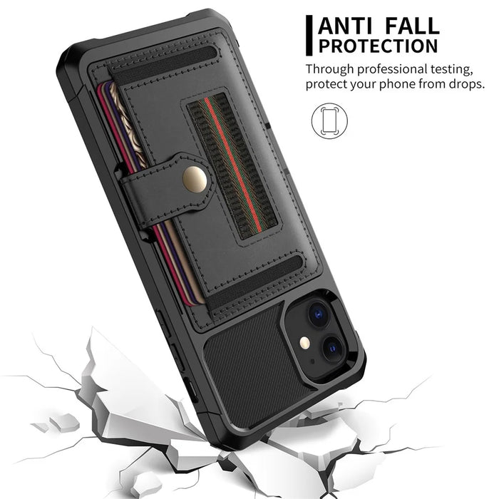 TPU+PU Leather Phone Case with Card Slot and Elastic Finger Ring Strap for iPhone 11 6.1-inch - Black - 5