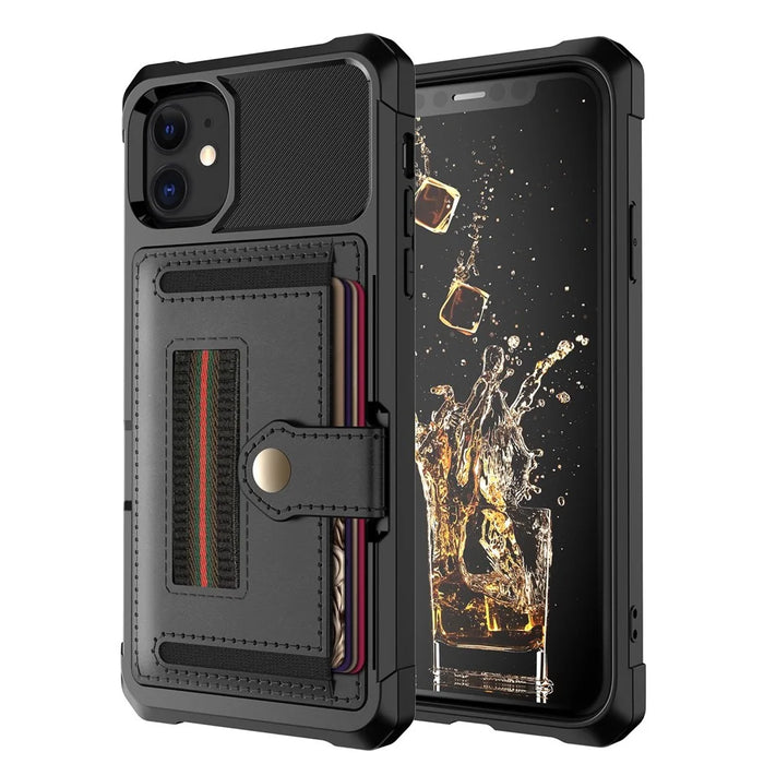 TPU+PU Leather Phone Case with Card Slot and Elastic Finger Ring Strap for iPhone 11 6.1-inch - Black - 7