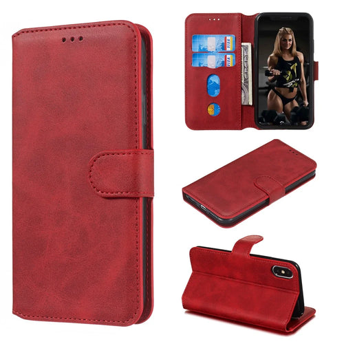 For iPhone X/XS 5.8 inch Solid Color Flip Leather Wallet Mobile Phone Shell - Red - 1