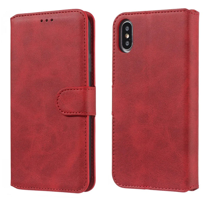 For iPhone X/XS 5.8 inch Solid Color Flip Leather Wallet Mobile Phone Shell - Red - 3