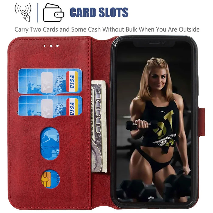 For iPhone X/XS 5.8 inch Solid Color Flip Leather Wallet Mobile Phone Shell - Red - 6