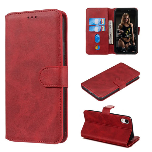 For iPhone XR 6.1 inch Solid Color Flip Leather Wallet Mobile Phone Covering - Red - 1