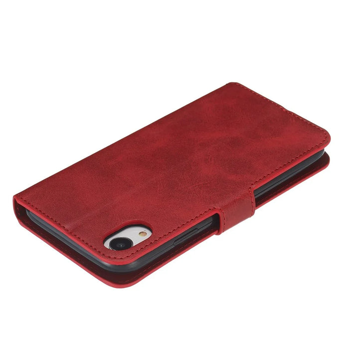 For iPhone XR 6.1 inch Solid Color Flip Leather Wallet Mobile Phone Covering - Red - 7