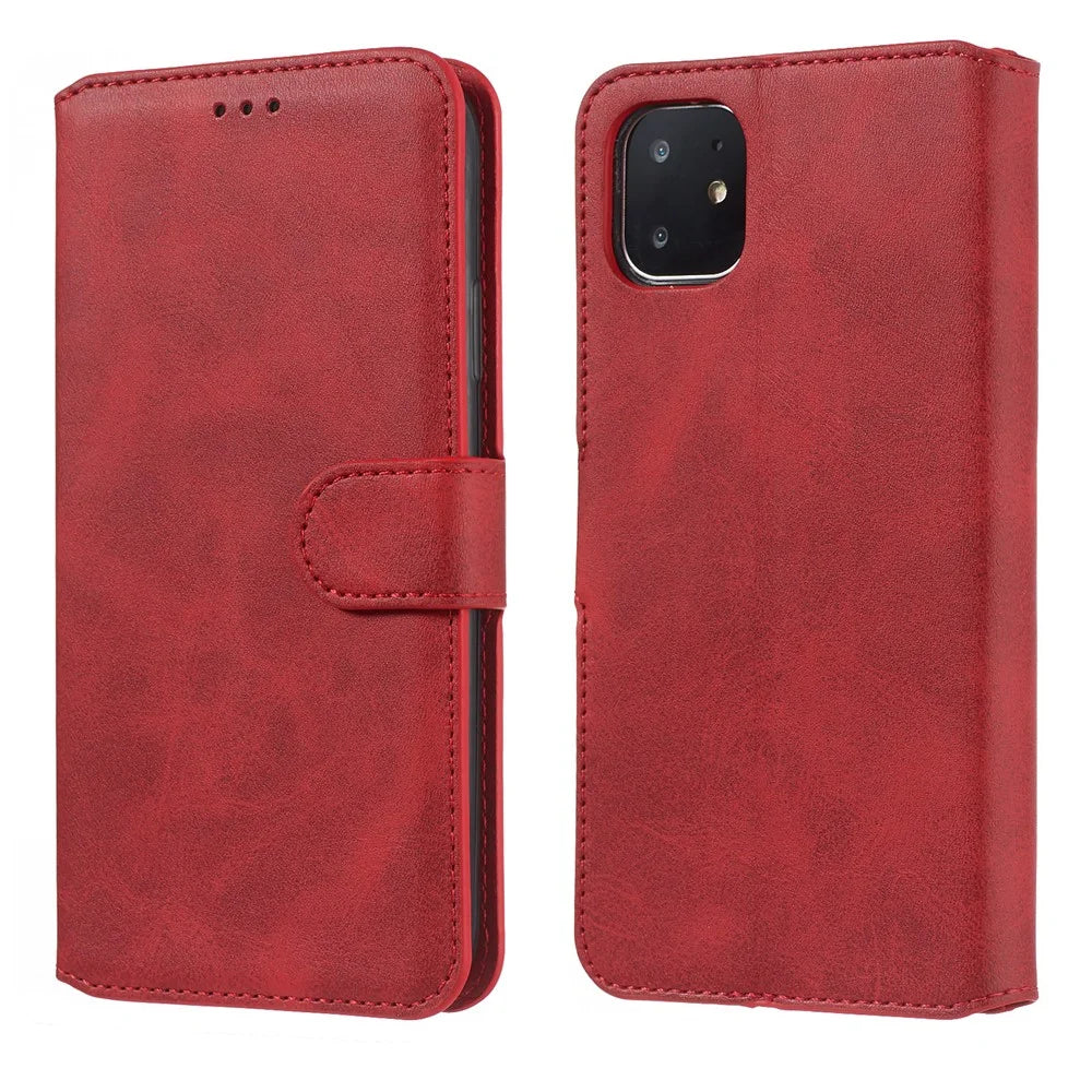 Cell Phone Leather Wallet Stand Case for iPhone 11 6.1 inch - Red - 3