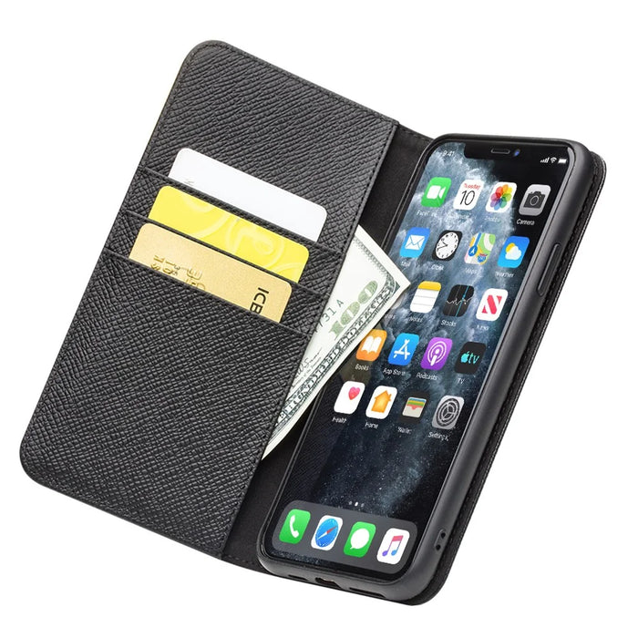 QIALINO for Apple iPhone 11 Pro 5.8 inch Cross Texture Genuine Leather Wallet Detachable 2 in 1 Phone Cover - Black - 3