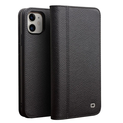 QIALINO Cross Texture Genuine Leather + TPU Detachable 2 in 1 Shell for iPhone 11 6.1 inch - Black - 1