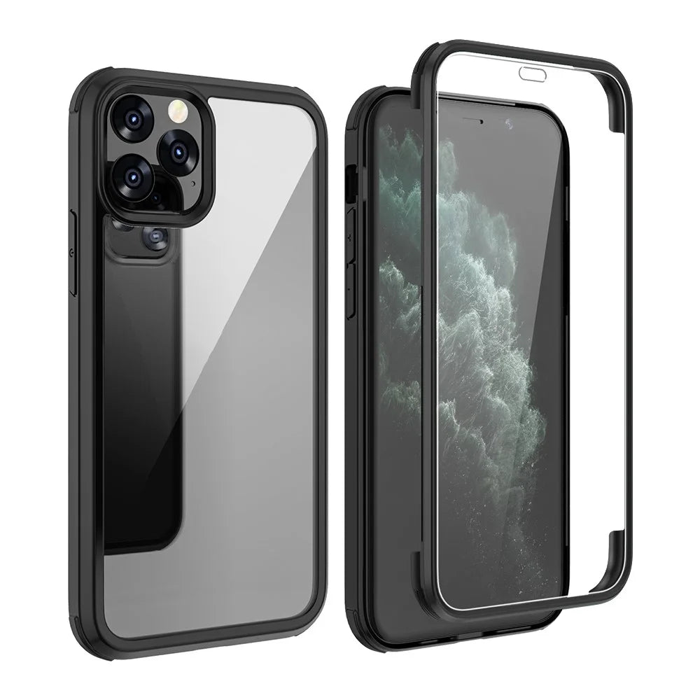 Double Sided Tempered Glass + TPU Hybrid Case for iPhone 11 Pro 5.8 inch - Black - 1