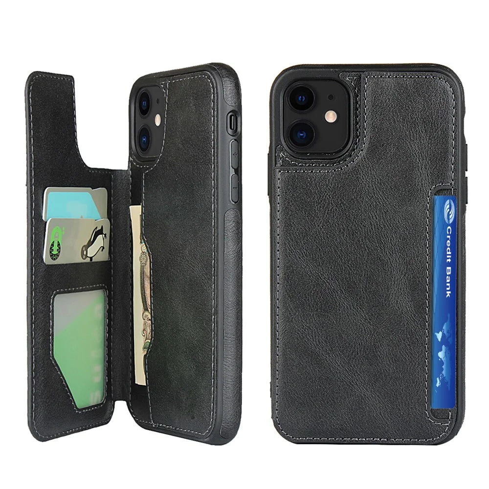 PU Leather + PC Covering with Card Holders for iPhone 11 6.1 inch - Black - 1
