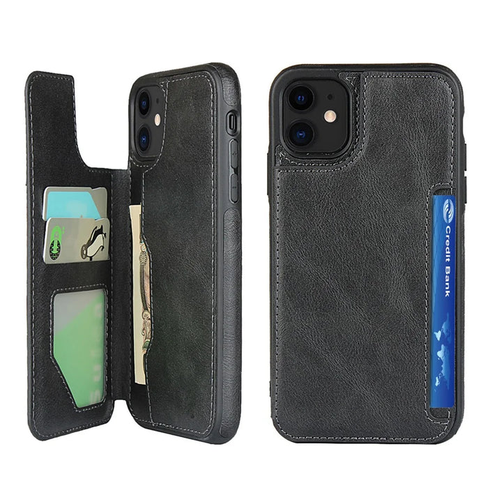 PU Leather + PC Covering with Card Holders for iPhone 11 6.1 inch - Black - 1