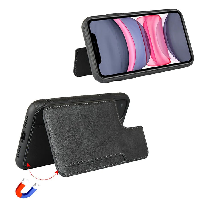 PU Leather + PC Covering with Card Holders for iPhone 11 6.1 inch - Black - 3