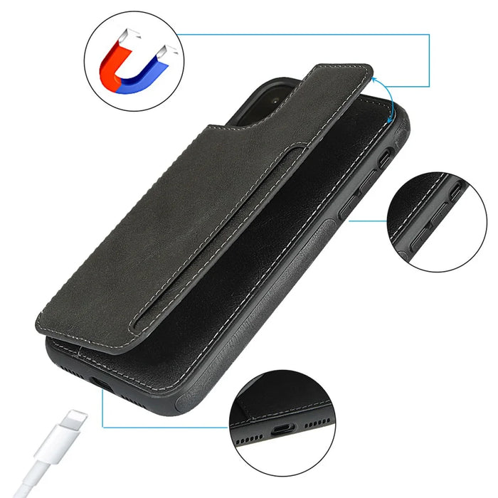 PU Leather + PC Covering with Card Holders for iPhone 11 6.1 inch - Black - 4