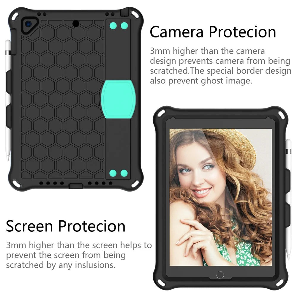 Shockproof Honeycomb Texture Anti-scratch EVA Tablet Cover with Shoulder Strap for Apple iPad 9.7-inch (2018)/(2017) / Air 2 / Air (2013) - Black/Cyan - 2