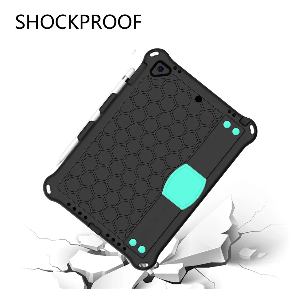 Shockproof Honeycomb Texture Anti-scratch EVA Tablet Cover with Shoulder Strap for Apple iPad 9.7-inch (2018)/(2017) / Air 2 / Air (2013) - Black/Cyan - 3