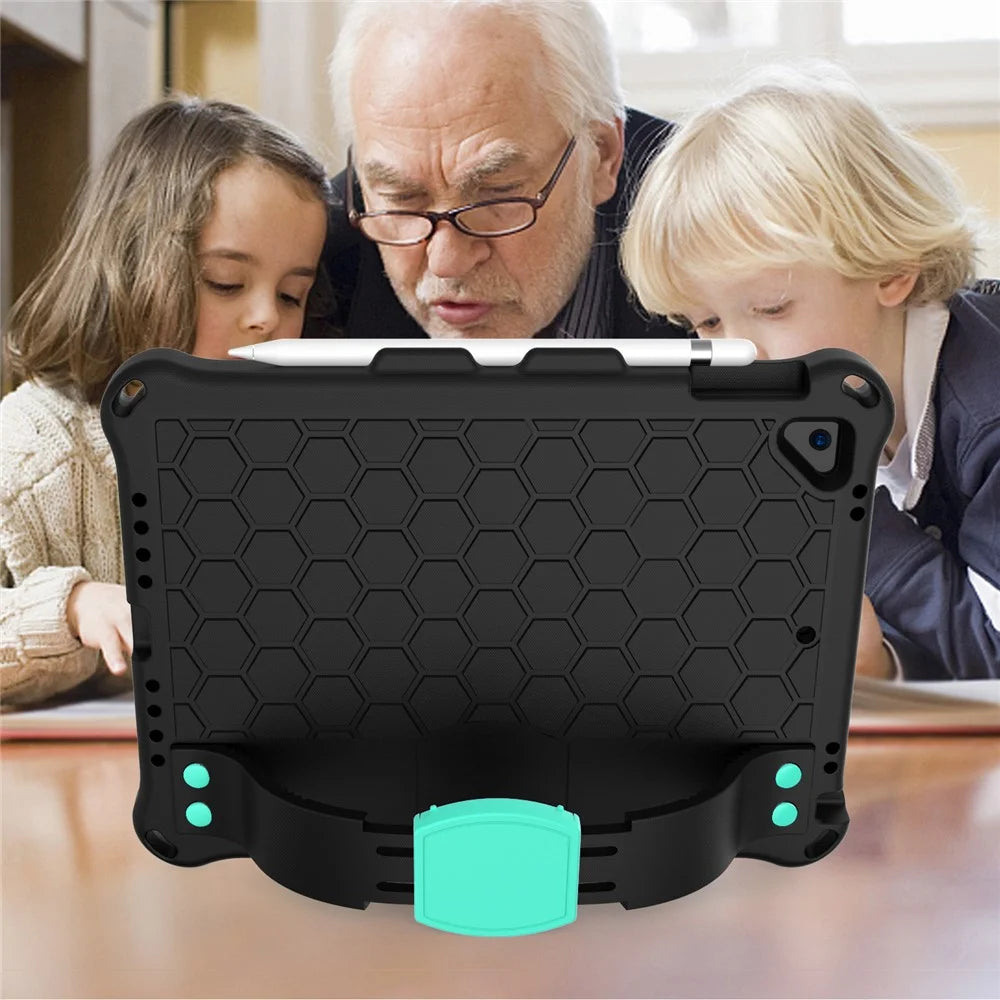 Shockproof Honeycomb Texture Anti-scratch EVA Tablet Cover with Shoulder Strap for Apple iPad 9.7-inch (2018)/(2017) / Air 2 / Air (2013) - Black/Cyan - 4