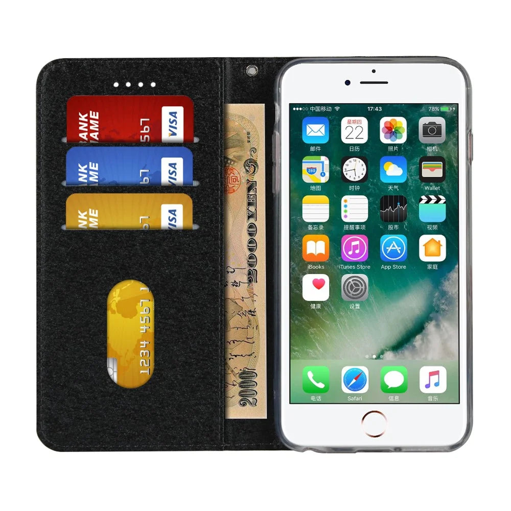 For iPhone 7 / 8 / SE (2020) / SE (2022) 4.7 inch Silk Texture Leather Wallet Stand Phone Case Cover - Black - 3