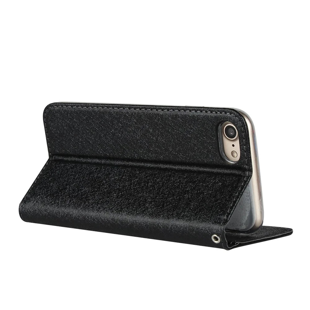 For iPhone 7 / 8 / SE (2020) / SE (2022) 4.7 inch Silk Texture Leather Wallet Stand Phone Case Cover - Black - 6