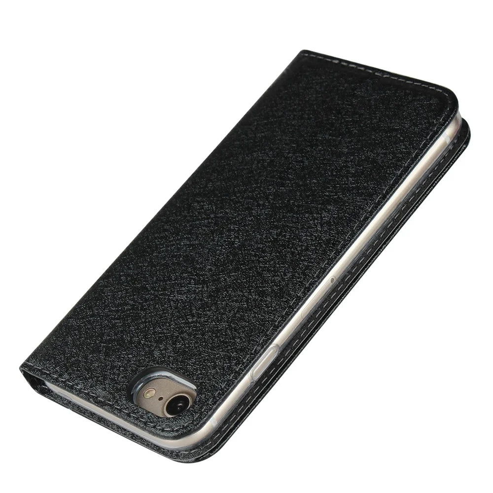 For iPhone 7 / 8 / SE (2020) / SE (2022) 4.7 inch Silk Texture Leather Wallet Stand Phone Case Cover - Black - 7