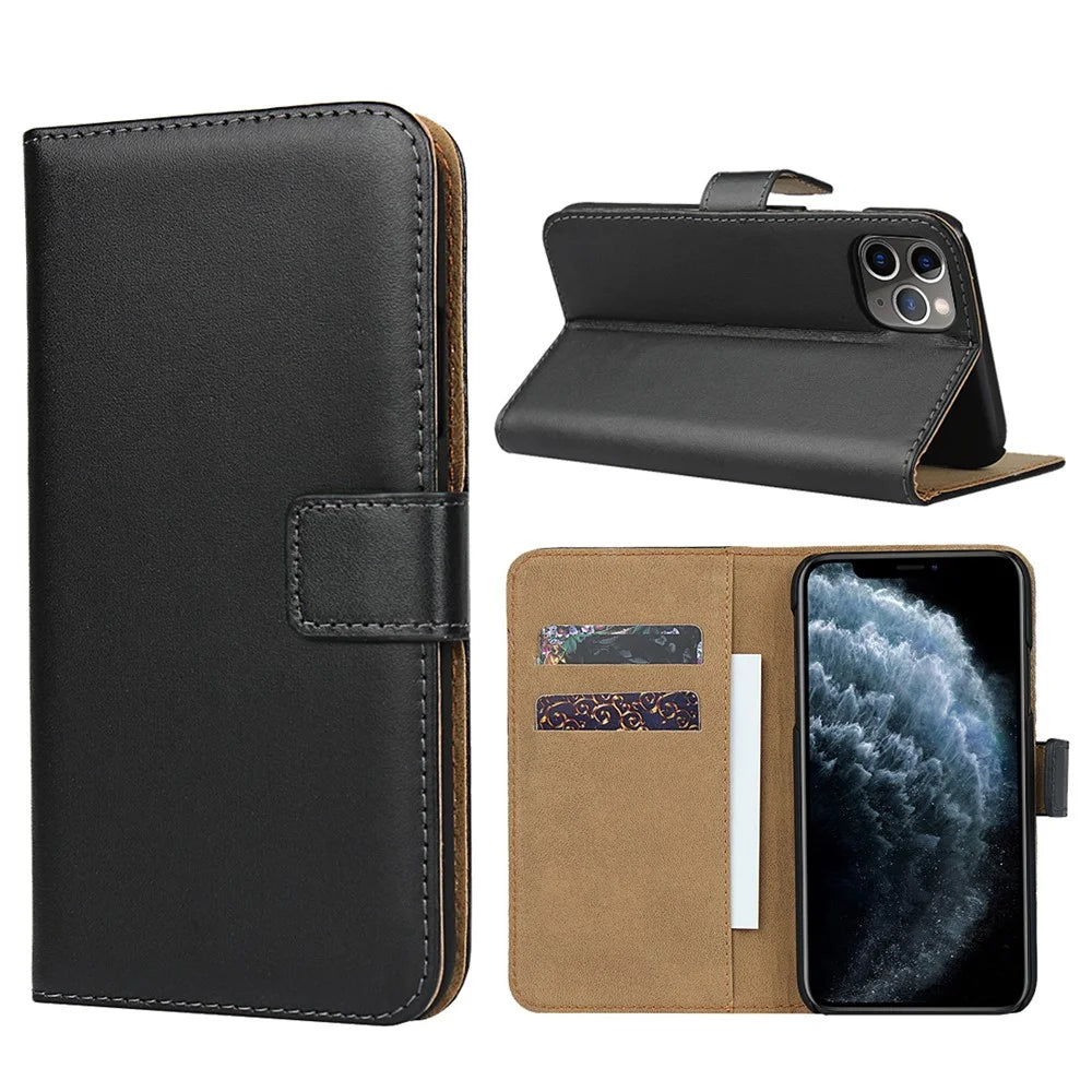For iPhone 11 Pro 5.8-inch Genuine Leather + PC Phone Case Wallet Stand Full Protection Folio Flip Protective Cover - 1
