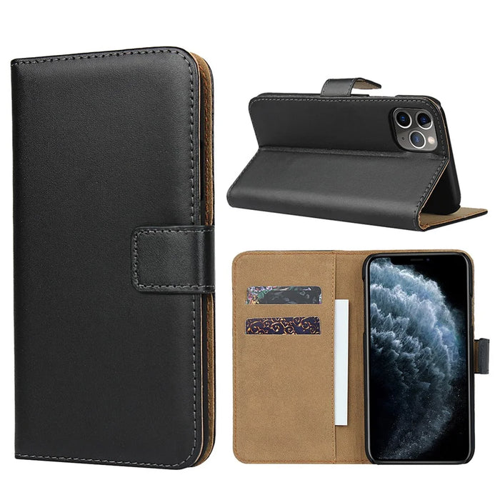 For iPhone 11 Pro 5.8-inch Genuine Leather + PC Phone Case Wallet Stand Full Protection Folio Flip Protective Cover - 1