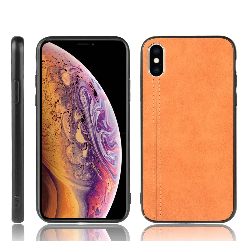 Leather Coated PC + TPU Hybrid Phone Shell Cover for iPhone XS / X 5.8-inch - Yellow - 1