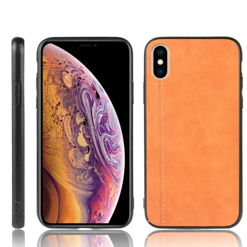 Leather Coated PC + TPU Hybrid Phone Shell Cover for iPhone XS / X 5.8-inch - Yellow - 1