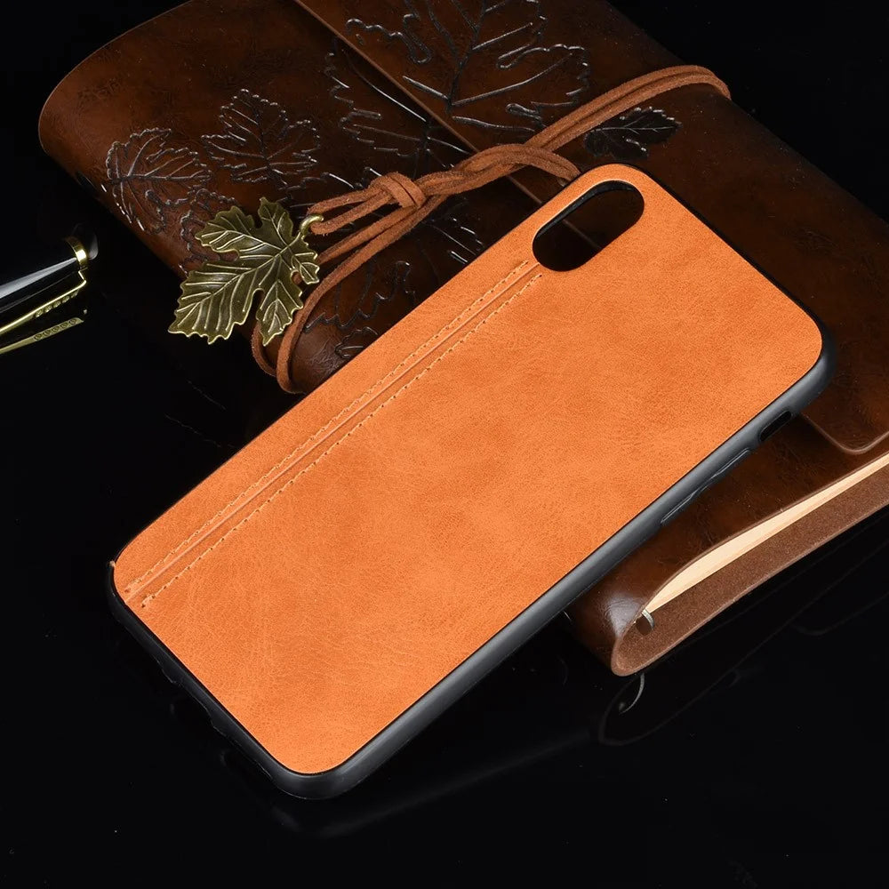 Leather Coated PC + TPU Hybrid Phone Shell Cover for iPhone XS / X 5.8-inch - Yellow - 6