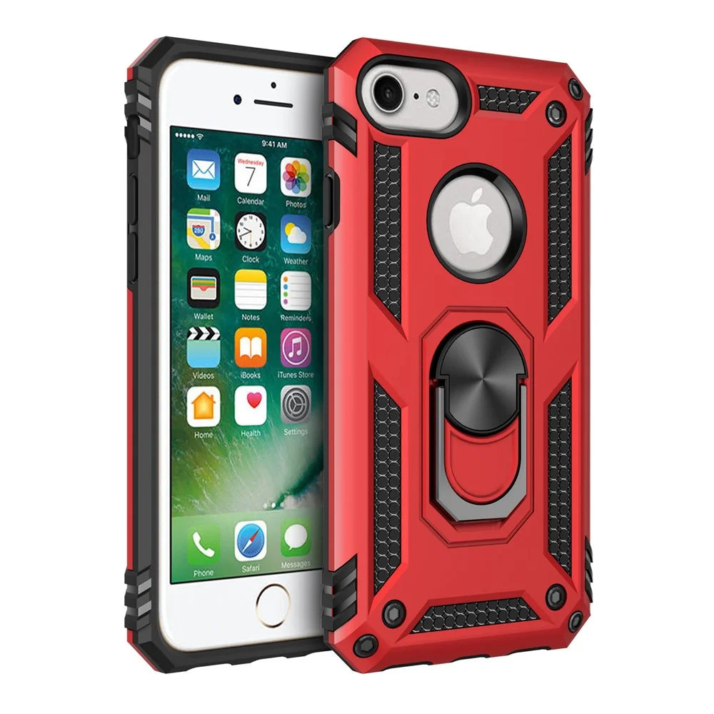 For iPhone 8/7/SE (2020)/SE (2022) 4.7 inch Hybrid PC TPU Kickstand Armor Style Phone Cover - Red - 1