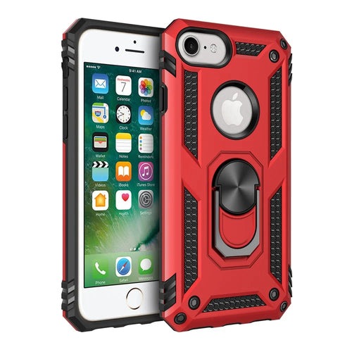 For iPhone 8/7/SE (2020)/SE (2022) 4.7 inch Hybrid PC TPU Kickstand Armor Style Phone Cover - Red - 1