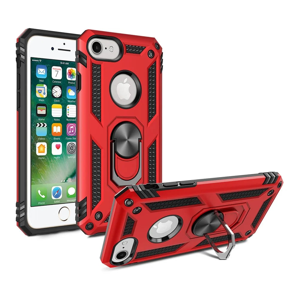 For iPhone 8/7/SE (2020)/SE (2022) 4.7 inch Hybrid PC TPU Kickstand Armor Style Phone Cover - Red - 2