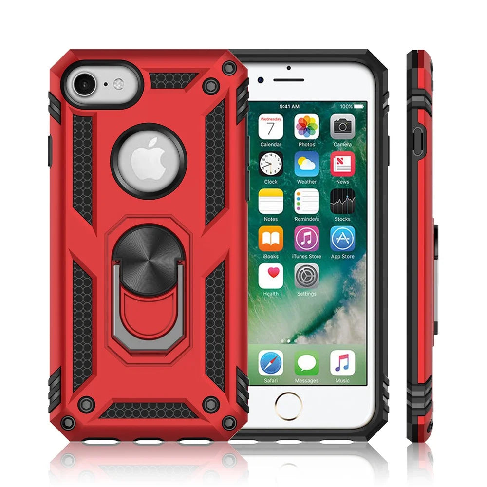 For iPhone 8/7/SE (2020)/SE (2022) 4.7 inch Hybrid PC TPU Kickstand Armor Style Phone Cover - Red - 3