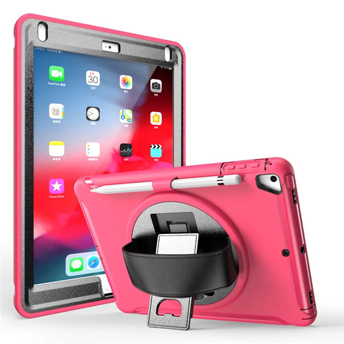 360° Swivel Kickstand PC + TPU Tablet Case with Pen Slot and Hand Strap for iPad Air (2013)/Air 2/9.7-inch (2017)/(2018)/iPad Pro 9.7-inch(2016) - Rose - 1
