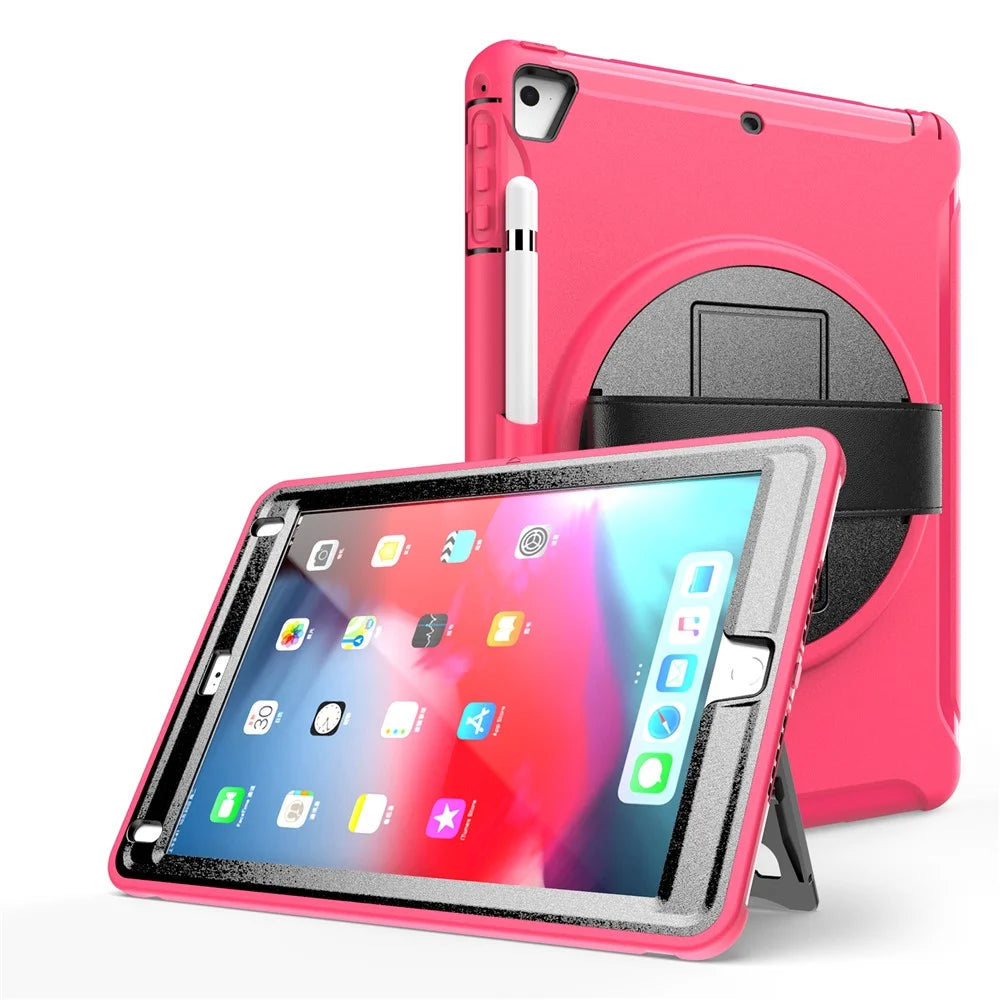 360° Swivel Kickstand PC + TPU Tablet Case with Pen Slot and Hand Strap for iPad Air (2013)/Air 2/9.7-inch (2017)/(2018)/iPad Pro 9.7-inch(2016) - Rose - 2