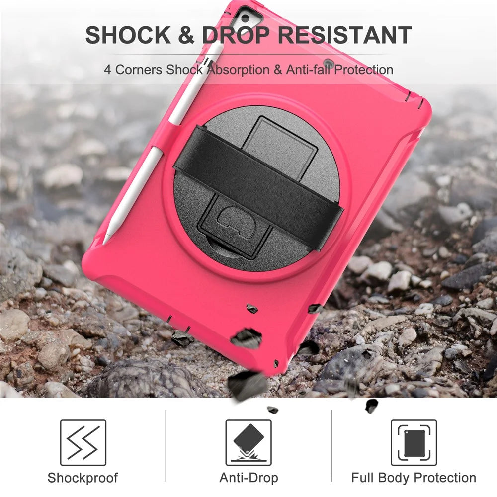 360° Swivel Kickstand PC + TPU Tablet Case with Pen Slot and Hand Strap for iPad Air (2013)/Air 2/9.7-inch (2017)/(2018)/iPad Pro 9.7-inch(2016) - Rose - 4