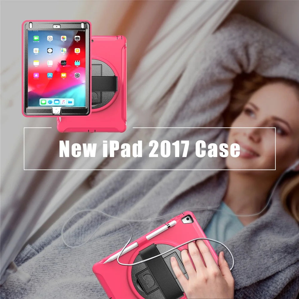 360° Swivel Kickstand PC + TPU Tablet Case with Pen Slot and Hand Strap for iPad Air (2013)/Air 2/9.7-inch (2017)/(2018)/iPad Pro 9.7-inch(2016) - Rose - 6