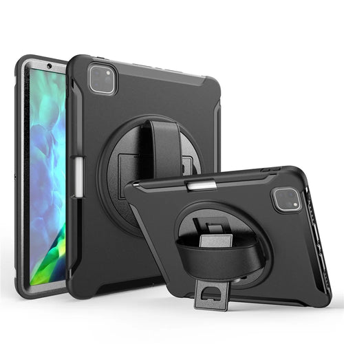360° Swivel Kickstand PC + TPU Tablet Shell with Pen Slot and Hand Strap for iPad Pro 11 (2022) / (2021) / (2020) / Air (2020) / Air (2022) - Black - 1
