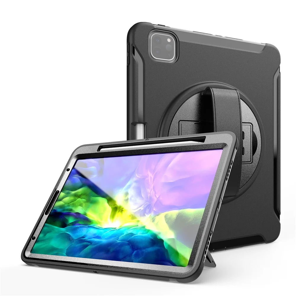 360° Swivel Kickstand PC + TPU Tablet Shell with Pen Slot and Hand Strap for iPad Pro 11 (2022) / (2021) / (2020) / Air (2020) / Air (2022) - Black - 3