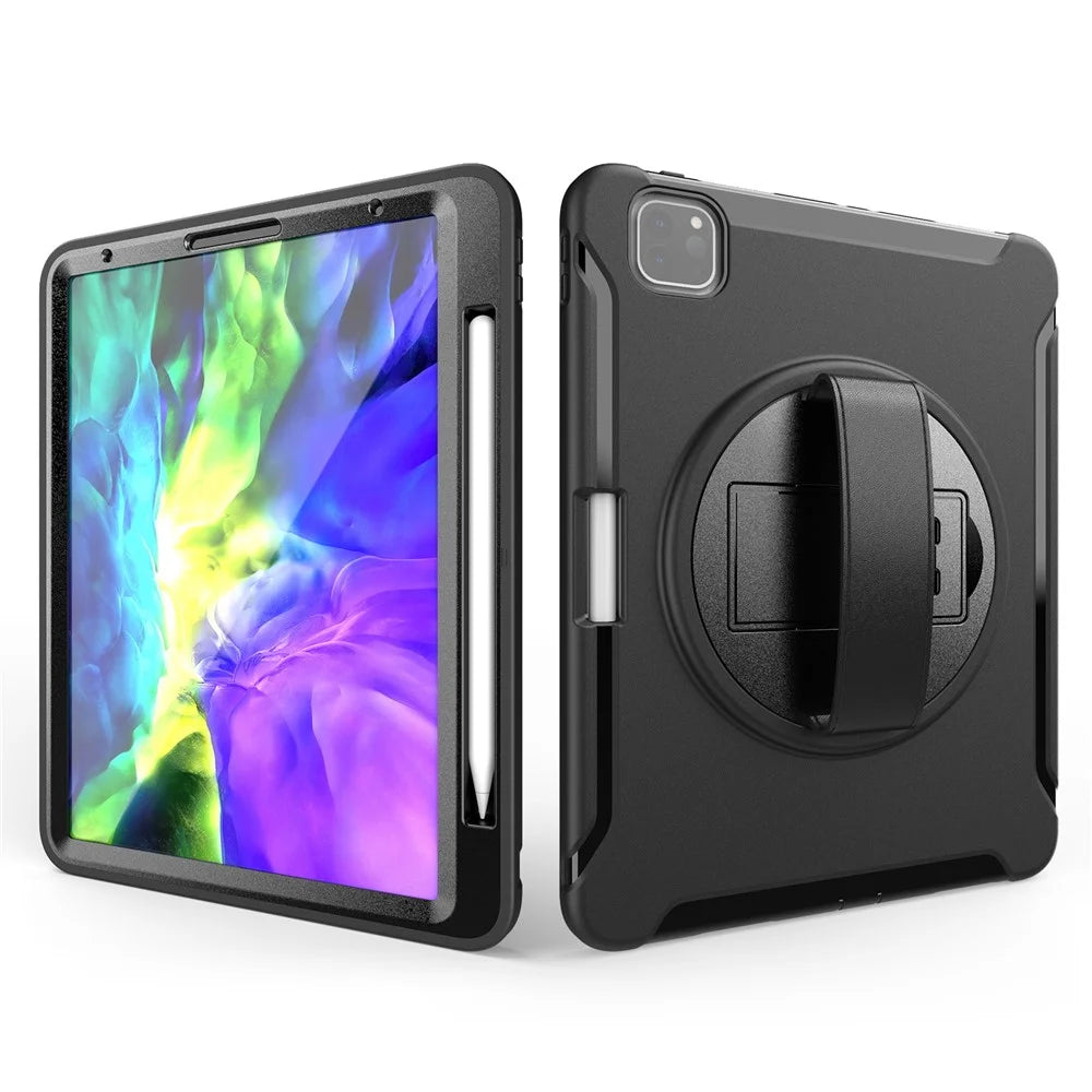 360° Swivel Kickstand PC + TPU Tablet Shell with Pen Slot and Hand Strap for iPad Pro 11 (2022) / (2021) / (2020) / Air (2020) / Air (2022) - Black - 4