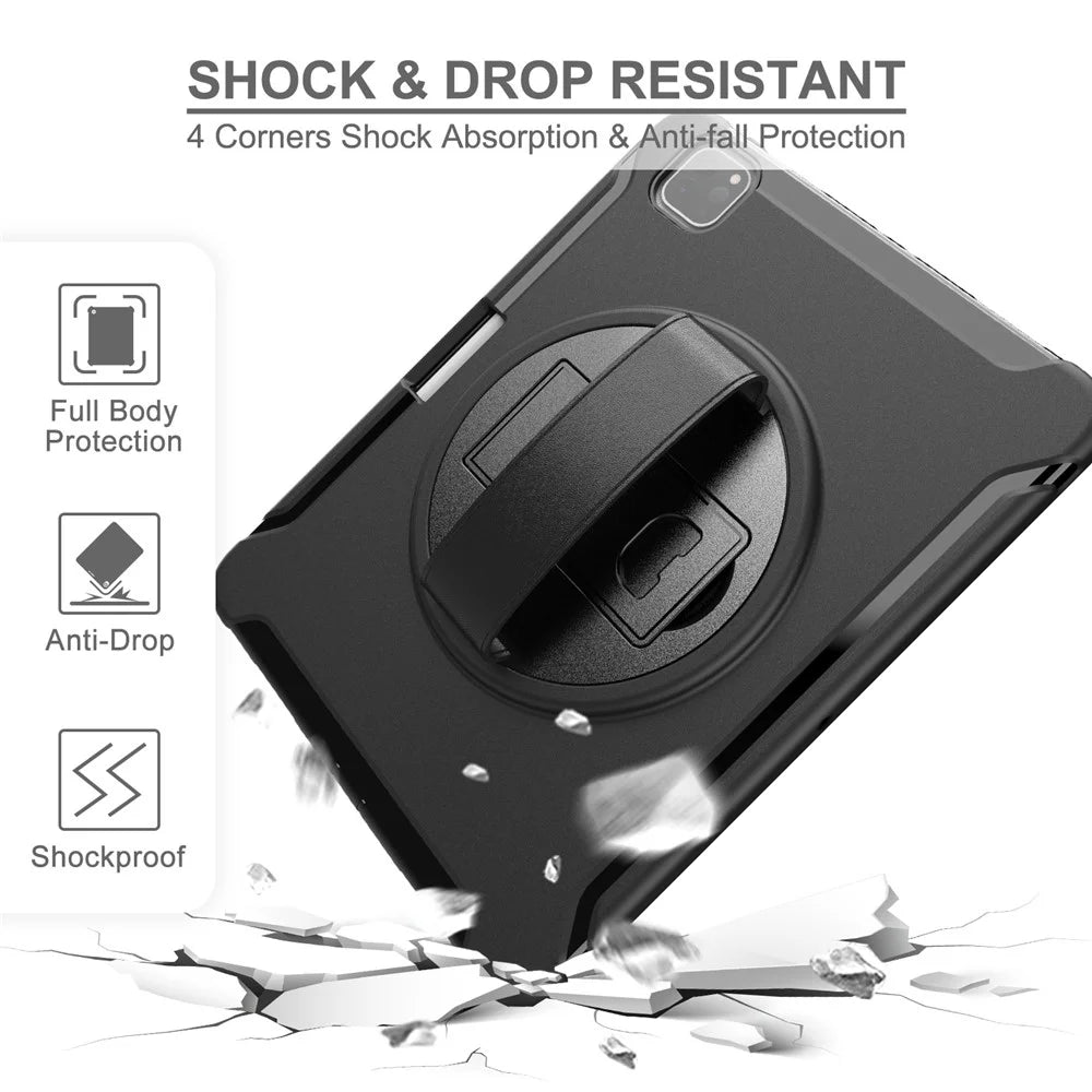 360° Swivel Kickstand PC + TPU Tablet Shell with Pen Slot and Hand Strap for iPad Pro 11 (2022) / (2021) / (2020) / Air (2020) / Air (2022) - Black - 5