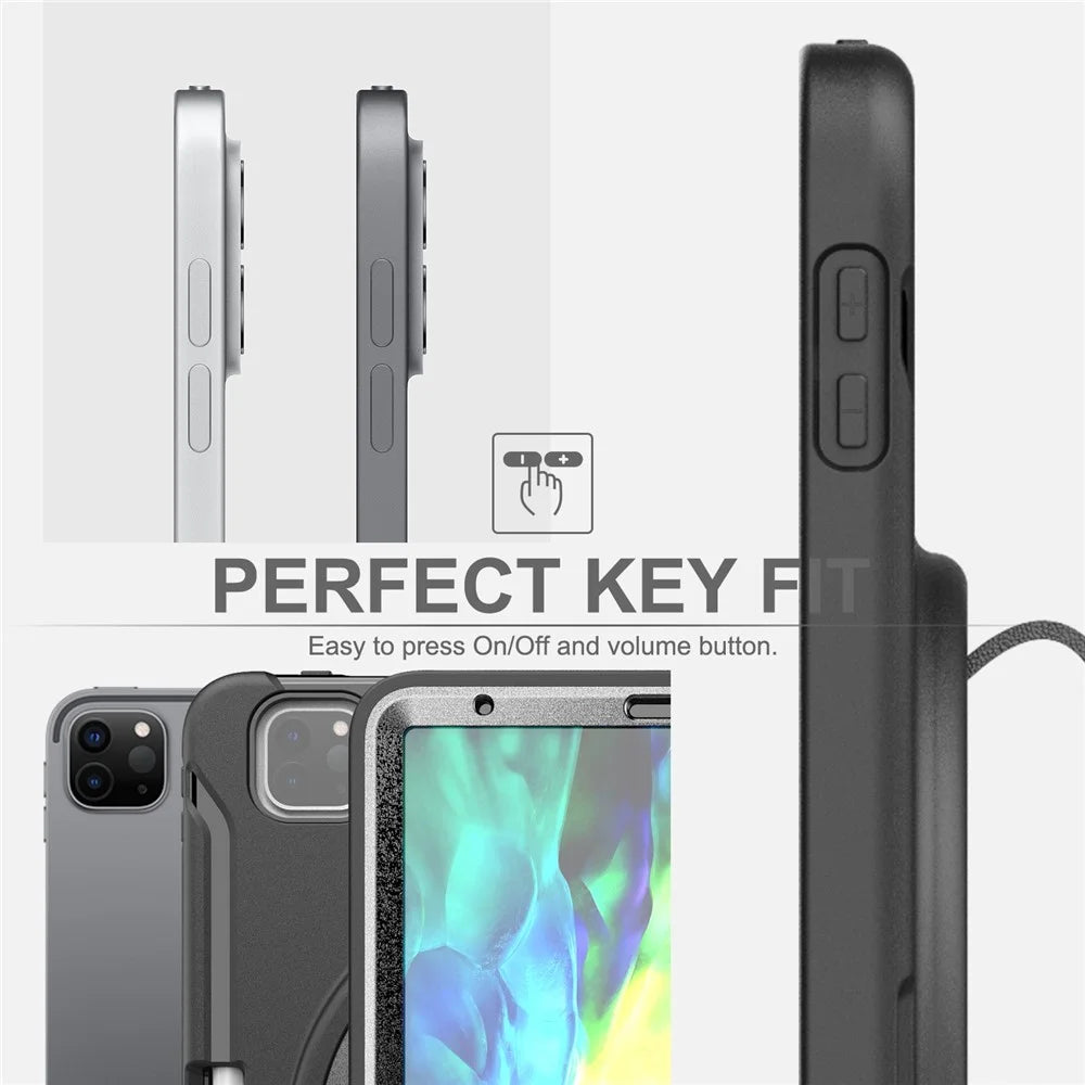 360° Swivel Kickstand PC + TPU Tablet Shell with Pen Slot and Hand Strap for iPad Pro 11 (2022) / (2021) / (2020) / Air (2020) / Air (2022) - Black - 7