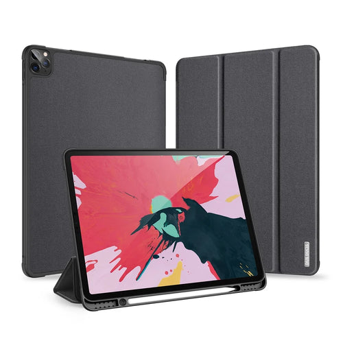 DUX DUCIS DOMO Series Microfiber Lining Tri-fold Leather Auto Sleep / Wake Tablet Cover with Pen Holder for iPad Pro 12.9 (2022) / (2021) / (2020) / (2018) - Black - 1