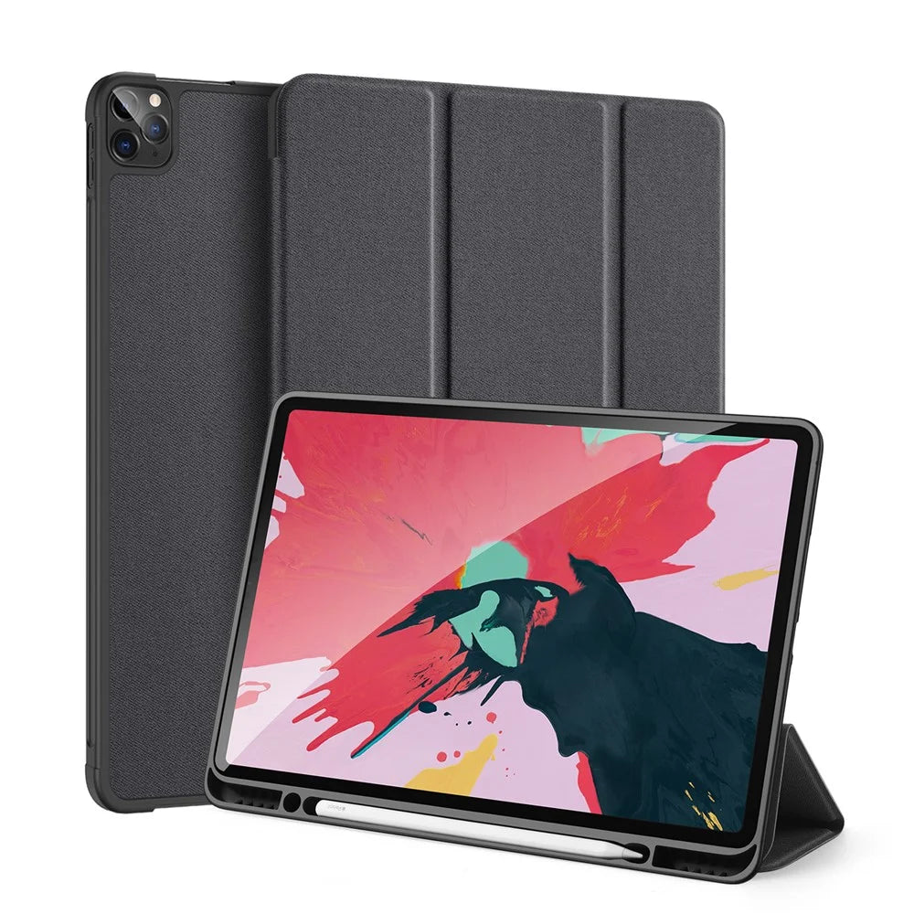 DUX DUCIS DOMO Series Microfiber Lining Tri-fold Leather Auto Sleep / Wake Tablet Cover with Pen Holder for iPad Pro 12.9 (2022) / (2021) / (2020) / (2018) - Black - 2