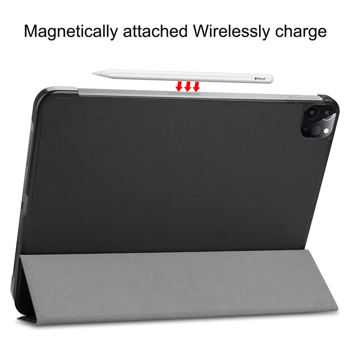 PU Leather Stable Tri-fold Stand Cover Hard Back Shell with Auto Sleep / Wake for iPad Pro 11-inch (2022) / (2021) / (2020) / (2018) - Black - 5