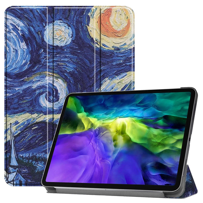 Printing Surface Tri-fold Stand Leather Smart Case for iPad Pro 11-inch (2022) / (2021) / (2020) / (2018) Tablet Cover - Painting Galaxy - 1