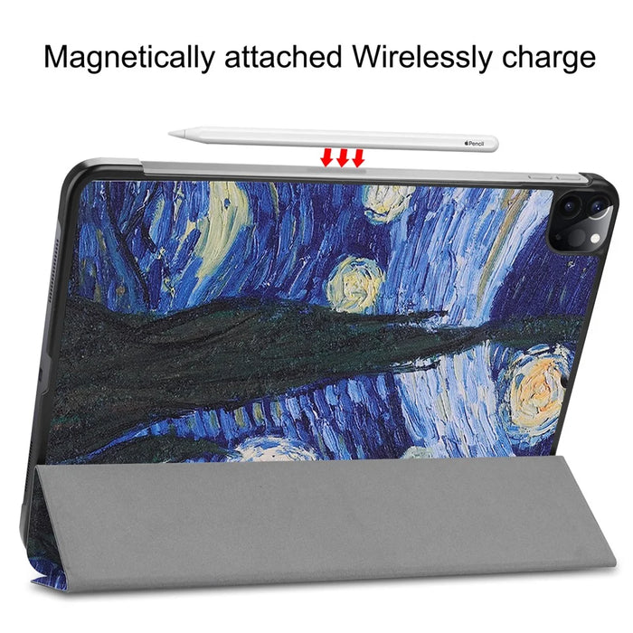 Printing Surface Tri-fold Stand Leather Smart Case for iPad Pro 11-inch (2022) / (2021) / (2020) / (2018) Tablet Cover - Painting Galaxy - 5